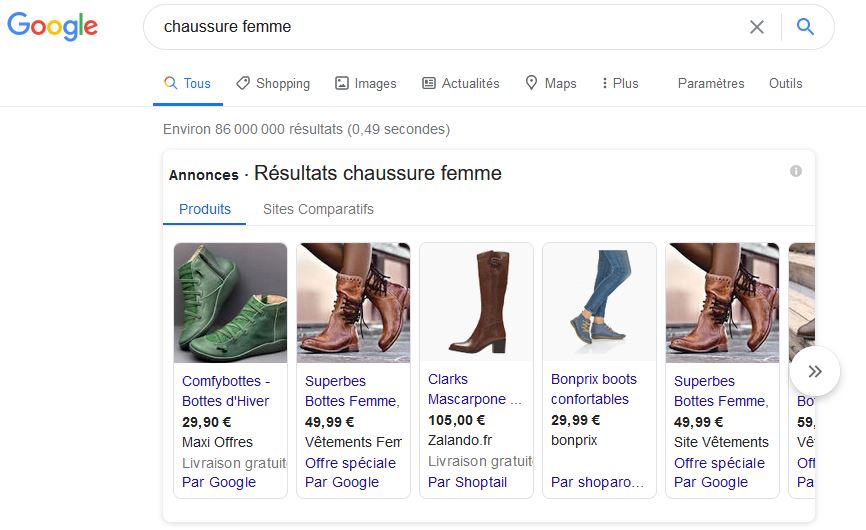 Etre visible sur Google, Shopping pour sites marchands