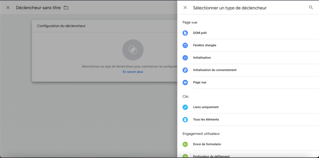 type déclencheur gtm