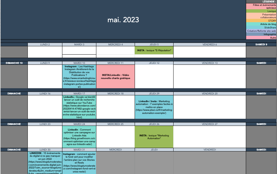 Calendrier éditorial réseaux sociaux