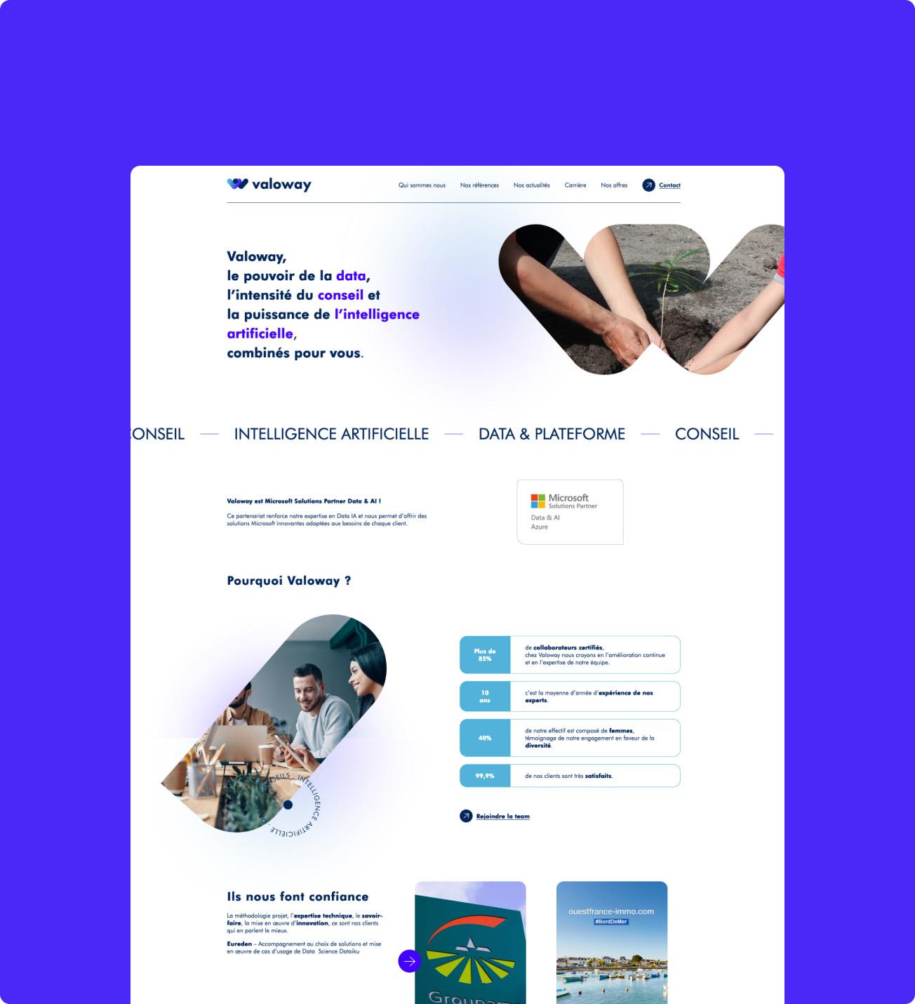 Visuel de la nouvelle page d'accueil du site Valoway