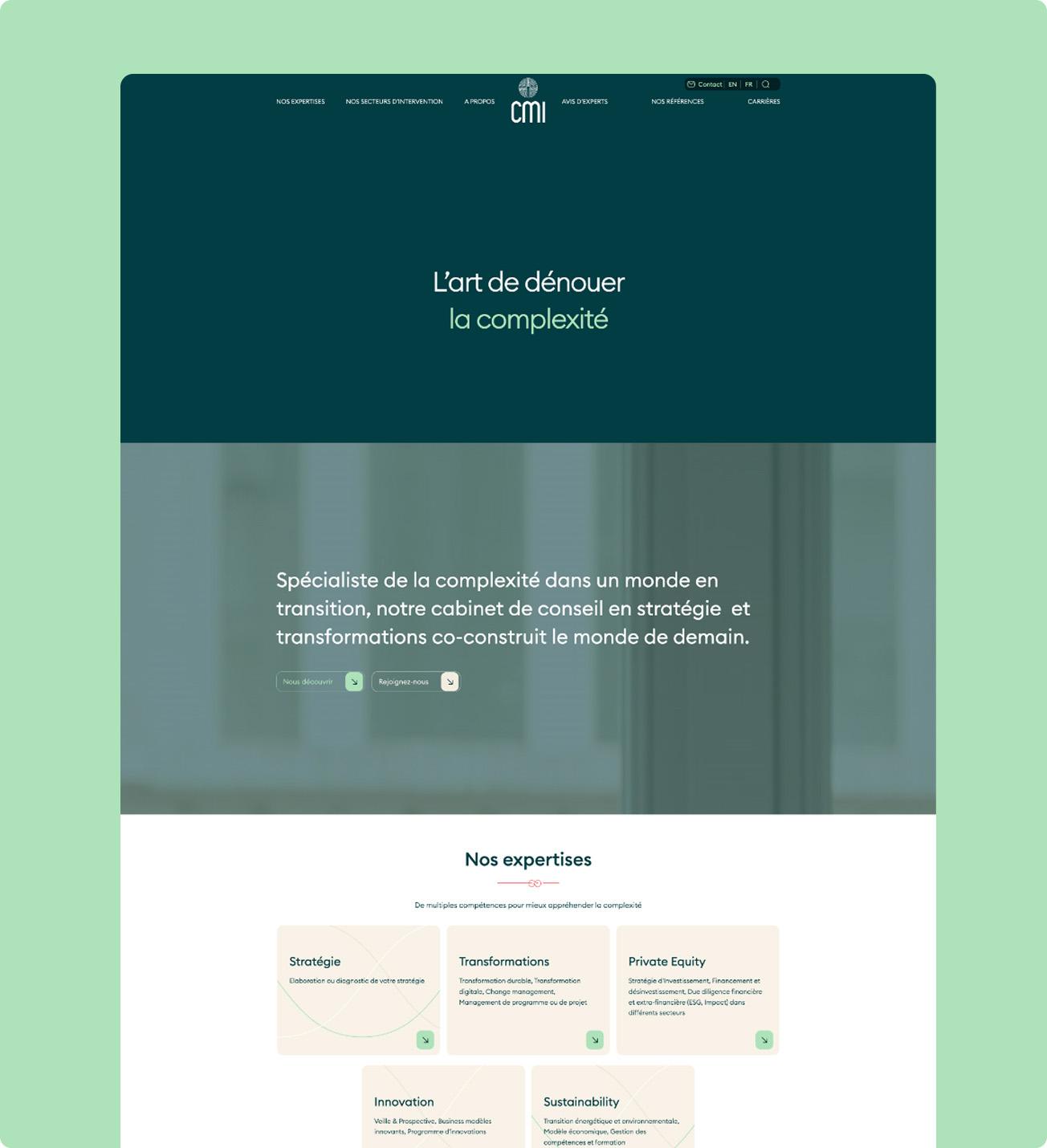 Visuel de la page d'accueil du site CMI Stratégies