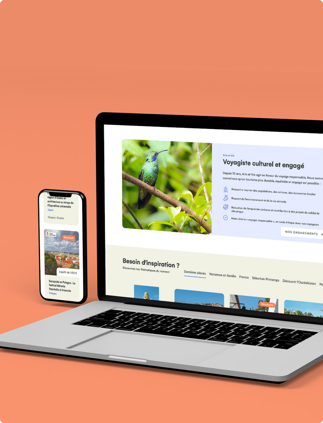 Mockup du responsive du site Arts&Vie