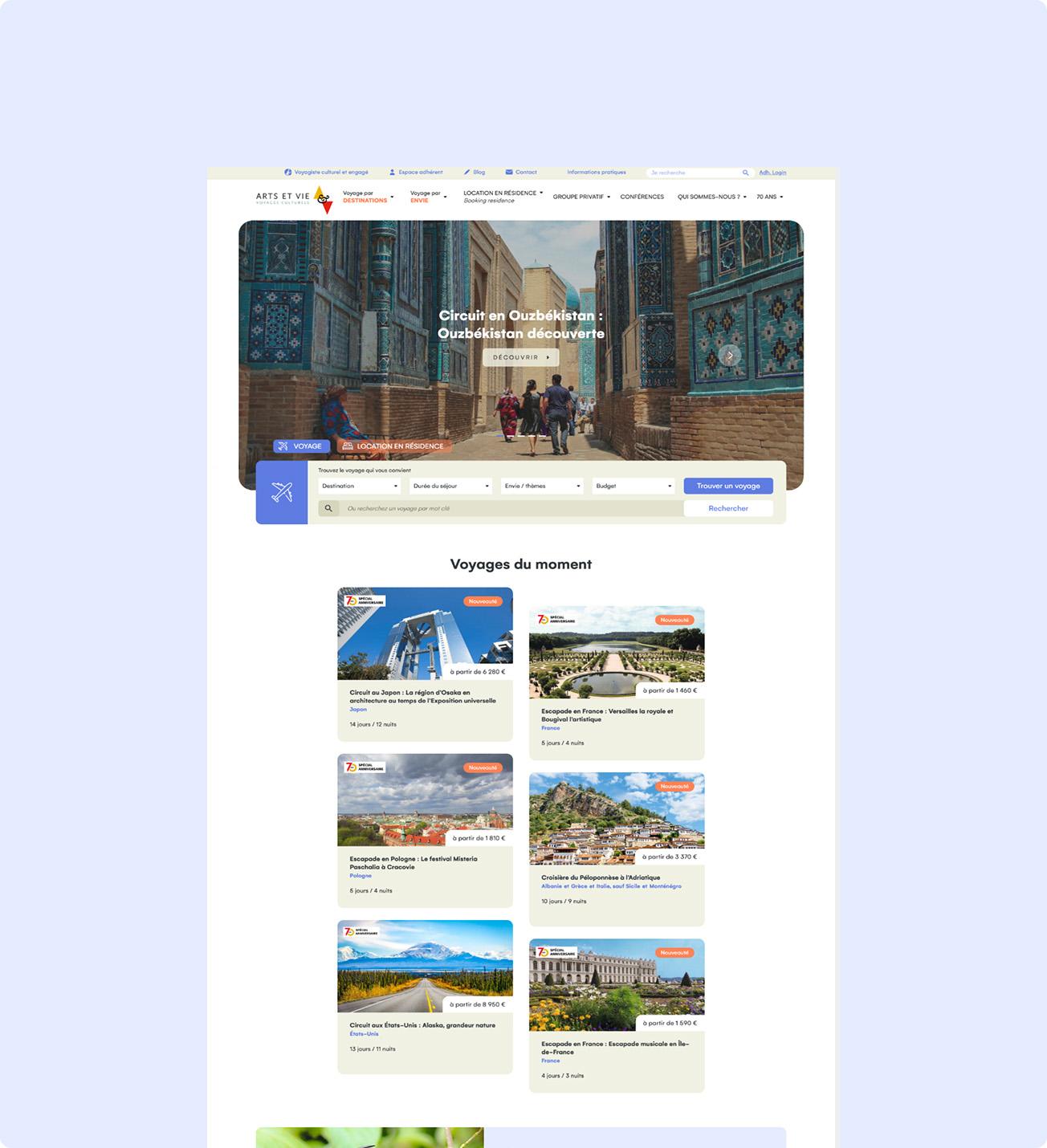 Visuel de la page d'accueil du site Arts&Vie
