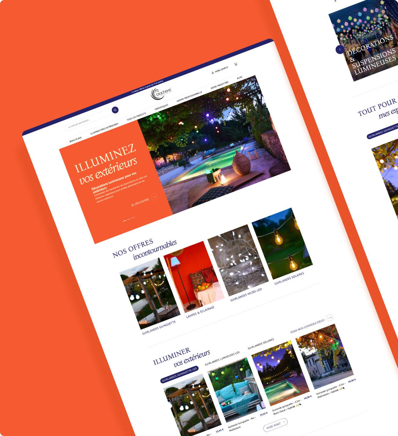 Mockup de la page d'accueil du site e-commerce Blachere Illumination
