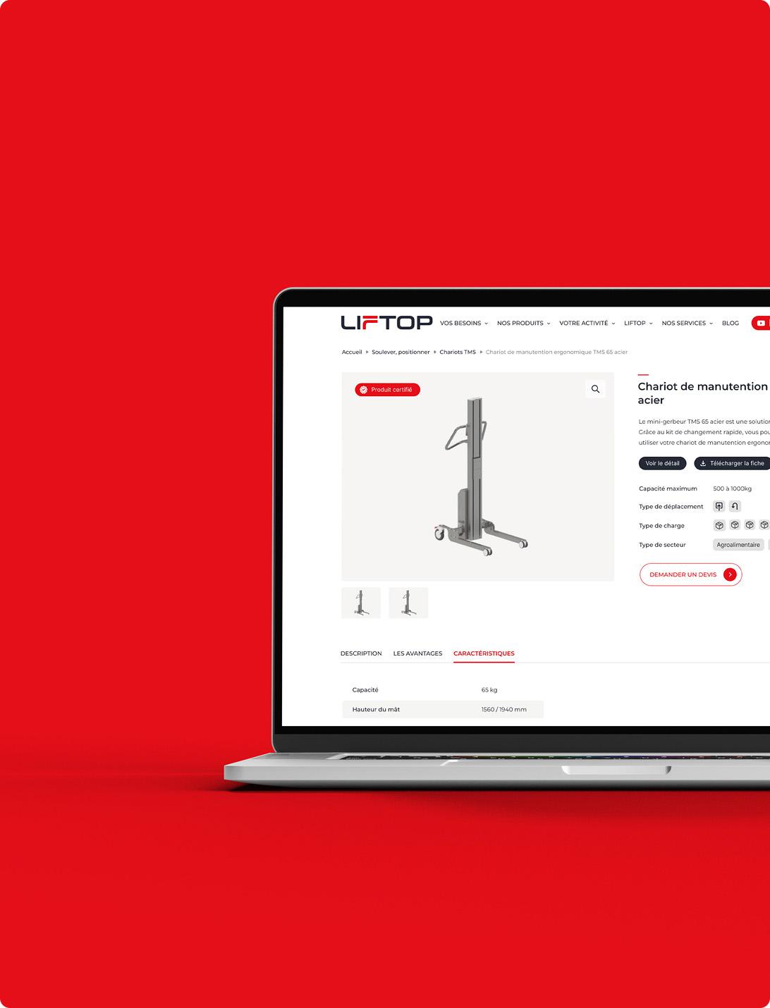 Mockup de la page produit Liftop