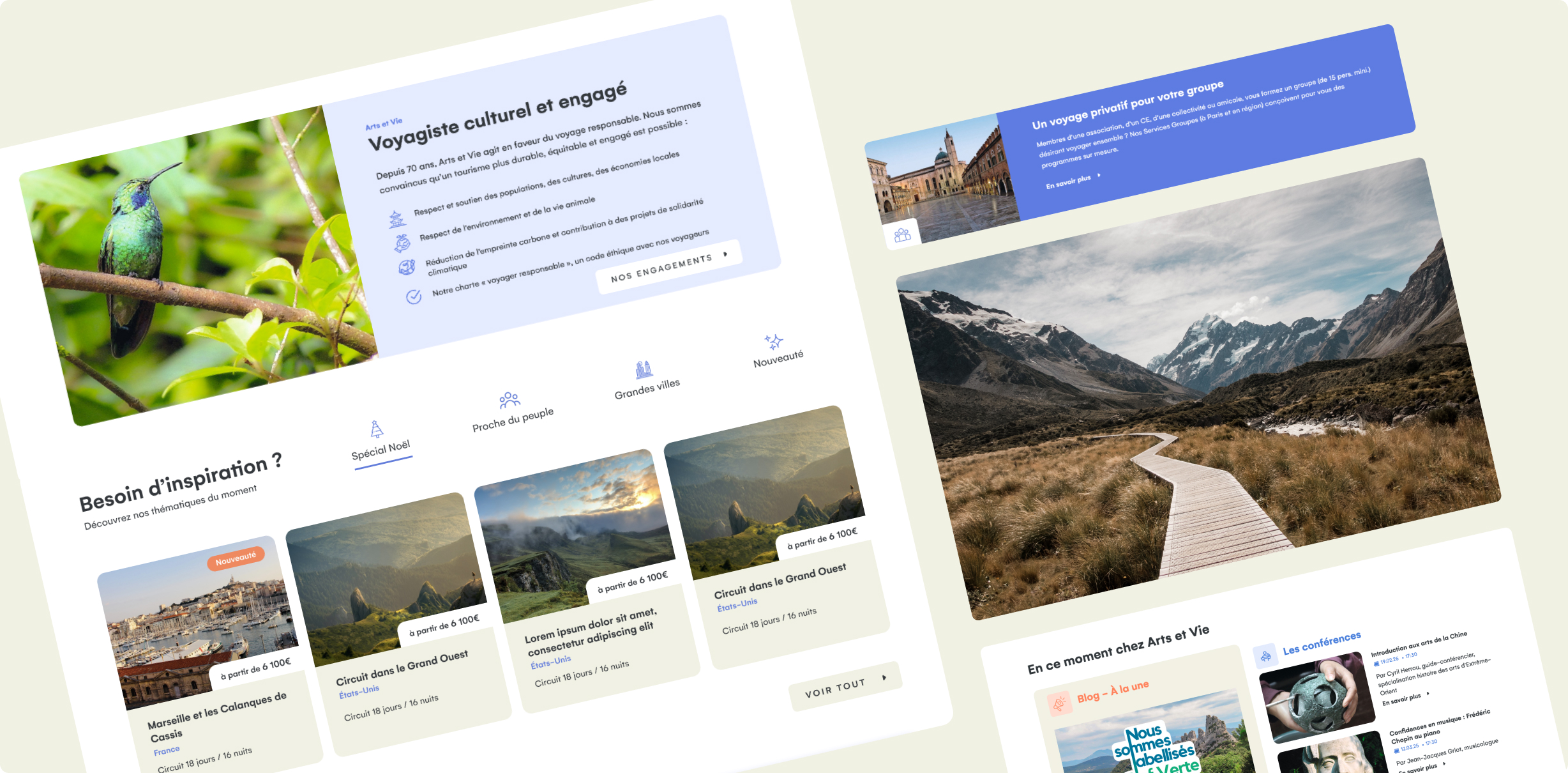 Pages intérieures du site Arts&Vie