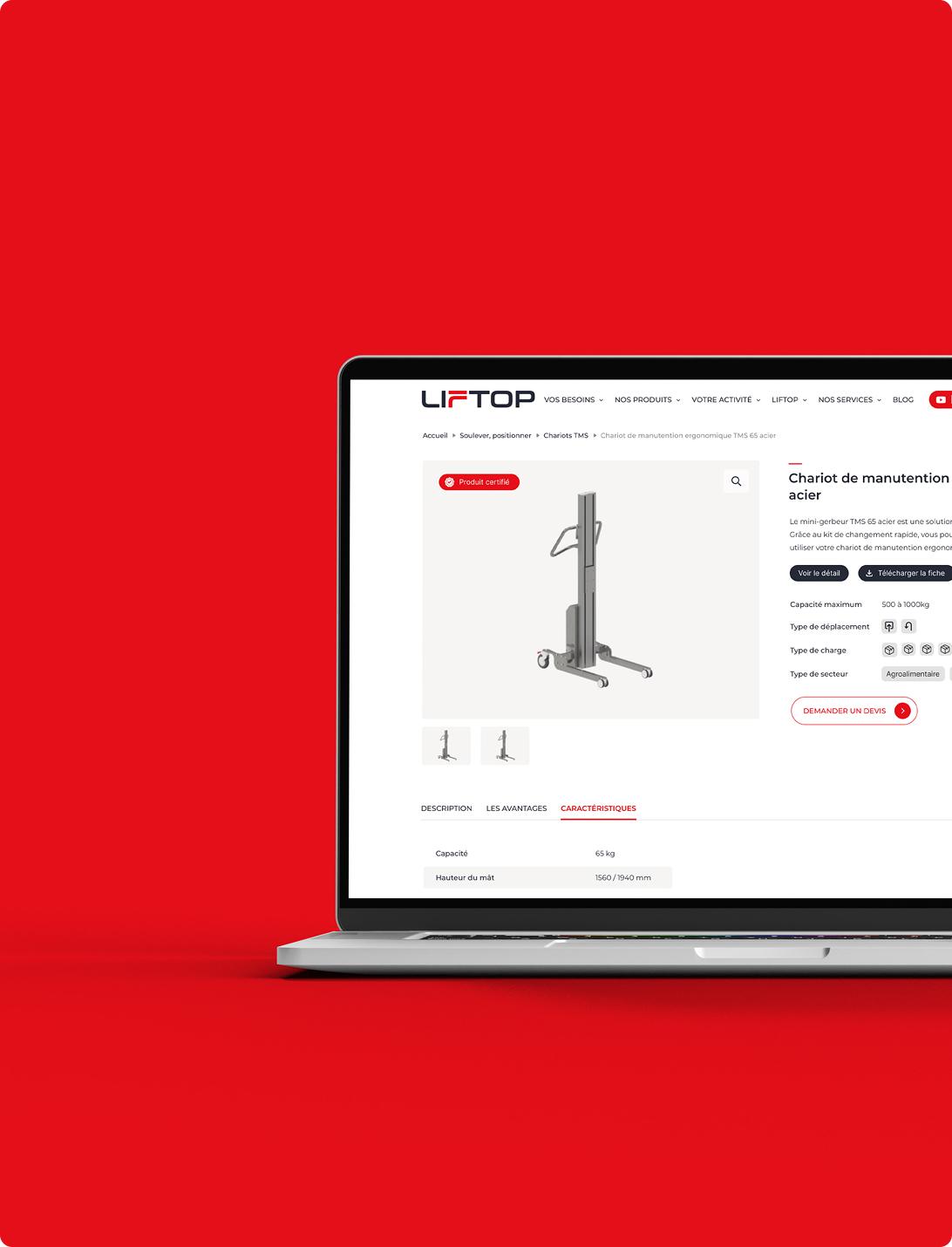 Mockup de la page produit Liftop