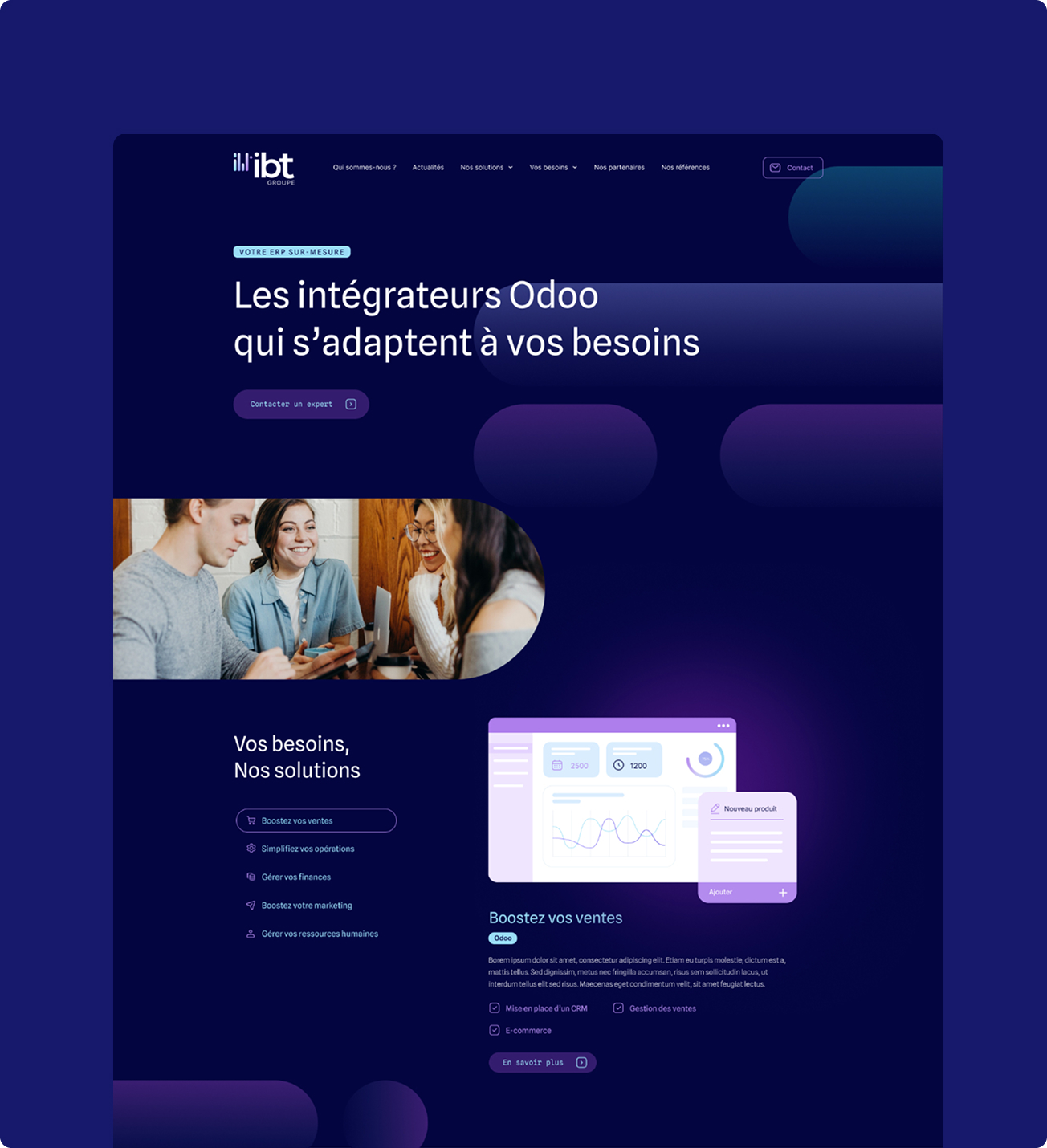 Mockup de la page d'accueil du site IBT Groupe