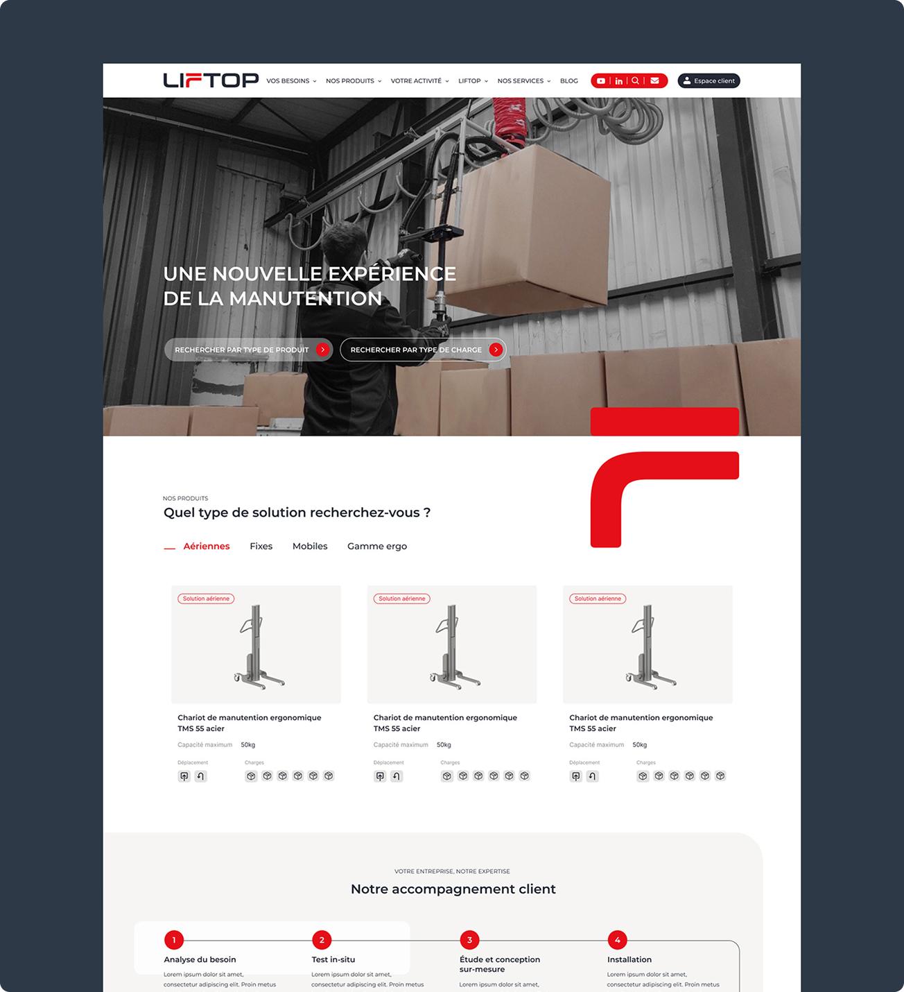 Mockup de la page d'accueil pour le site Liftop