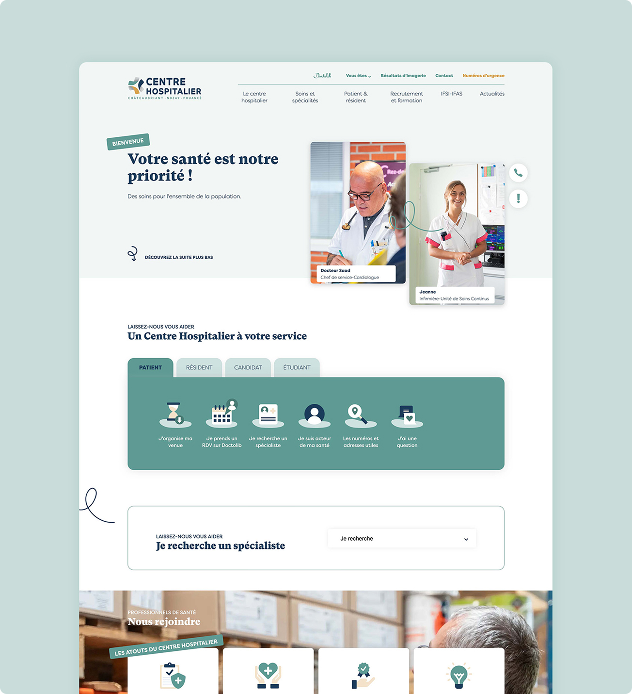 Visuel de la page d'accueil du site du CH CNP