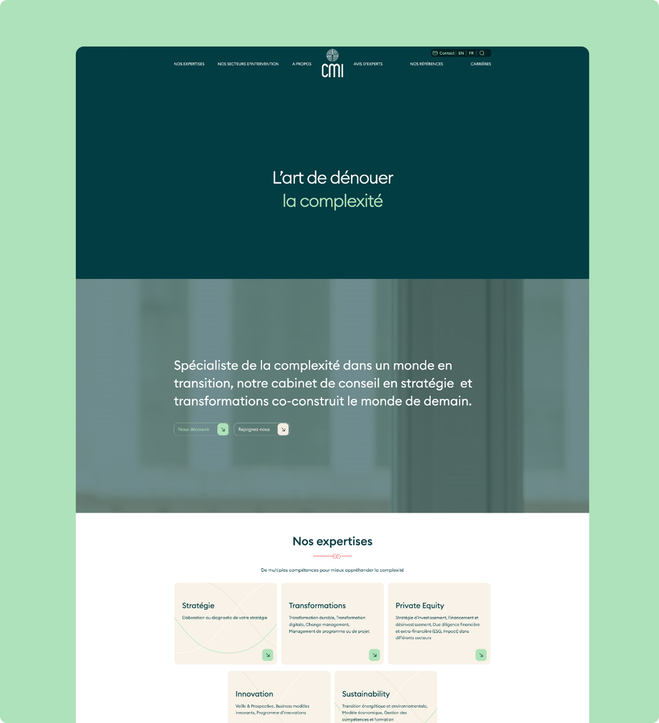 Visuel de la page d'accueil du site CMI Stratégies