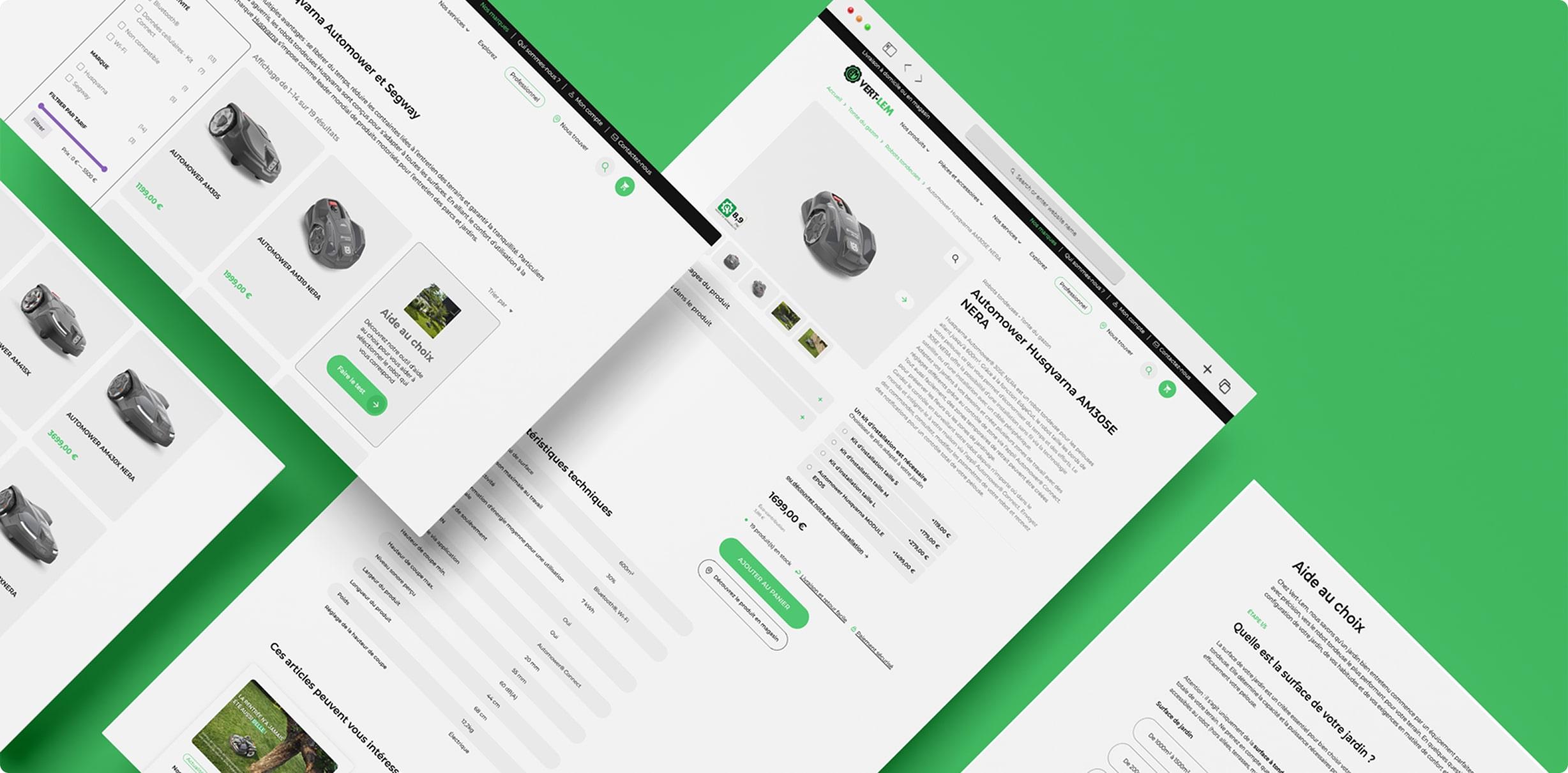 Exemples de différentes pages du nouveau site Vert Lem
